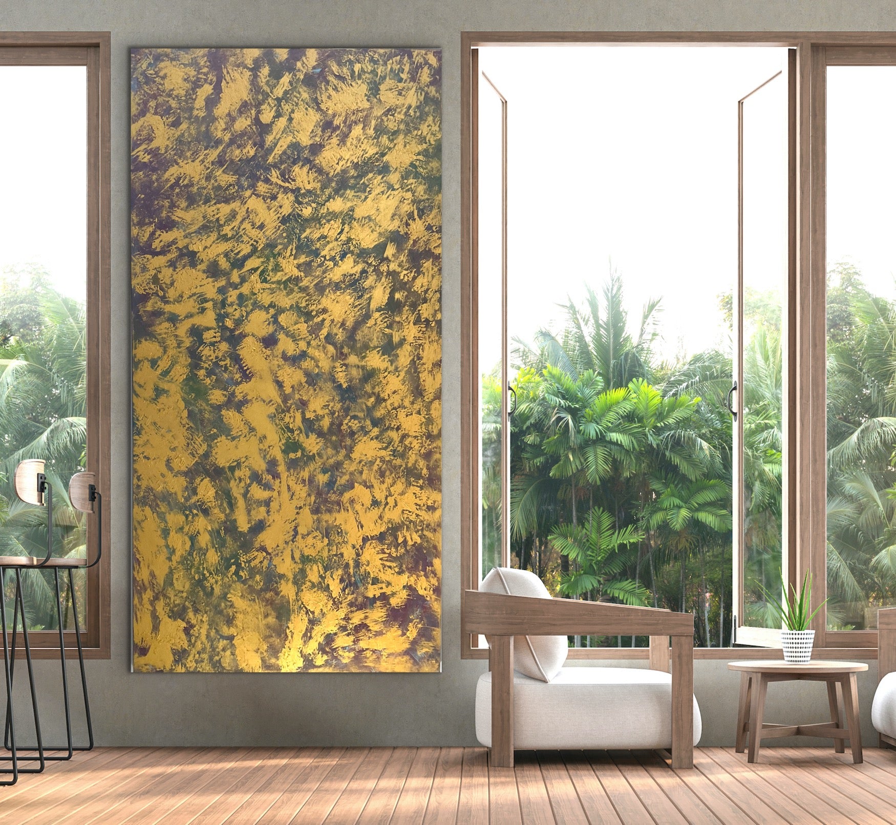 Golden Universe 120 cm x 240 cm Gold Textured Abstract Painting by Joanne Daniel