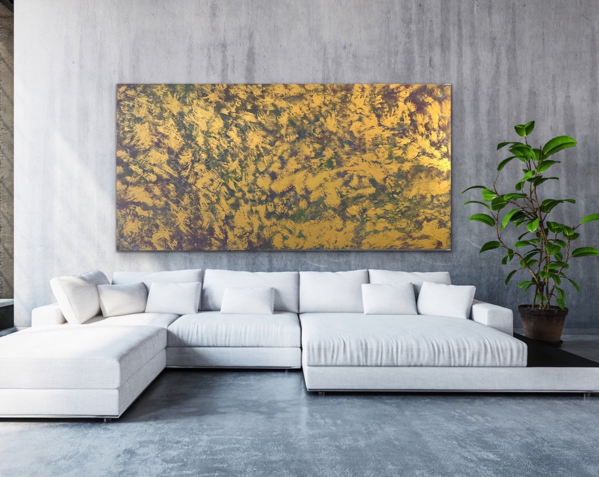 Golden Universe 120 cm x 240 cm Gold Textured Abstract Painting by Joanne Daniel