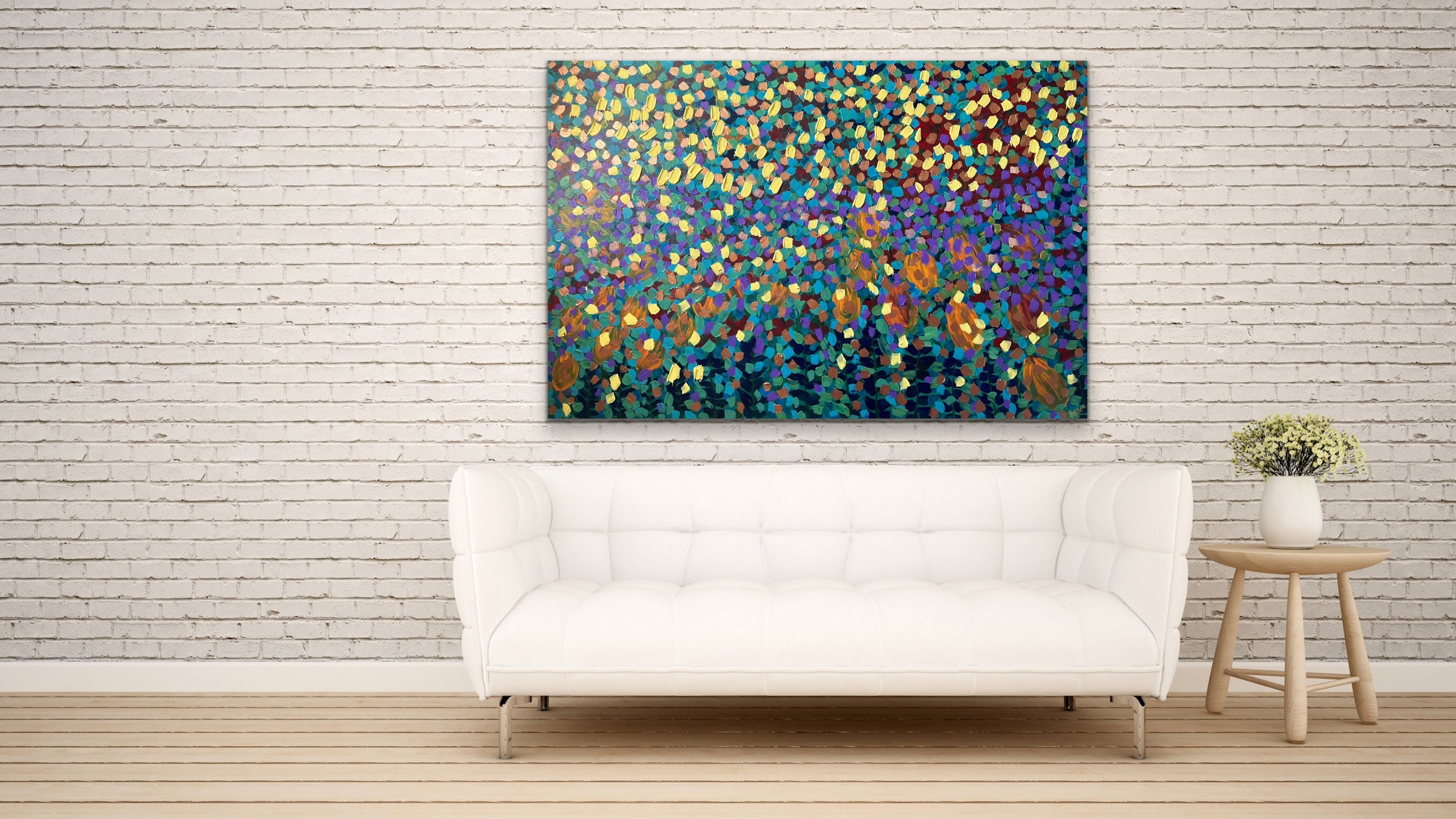 Spring Garden 121.8 cm x 182.8 cm Blue Textured Abstract Painting by Joanne Daniel