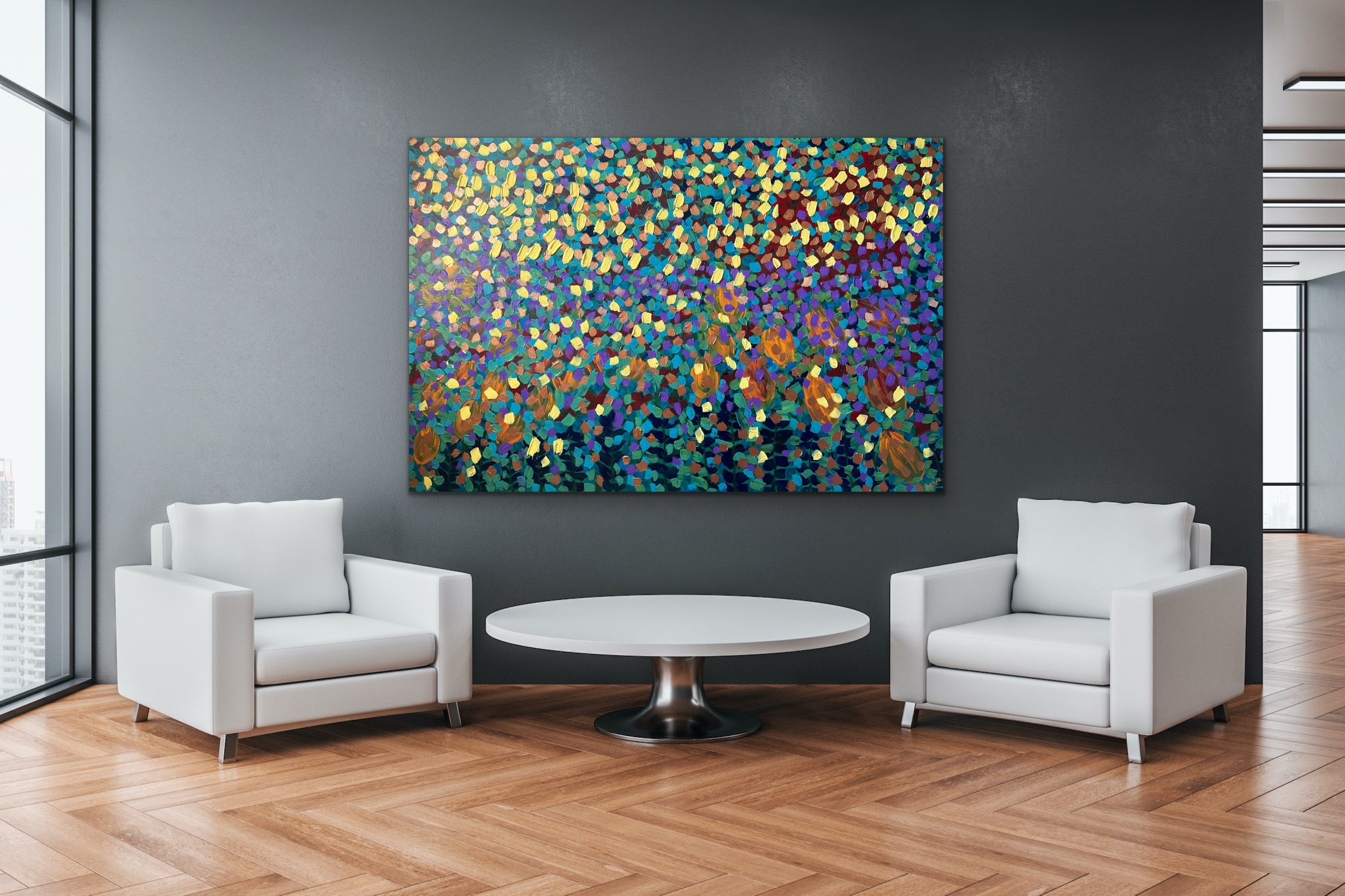 Spring Garden 121.8 cm x 182.8 cm Blue Textured Abstract Painting by Joanne Daniel