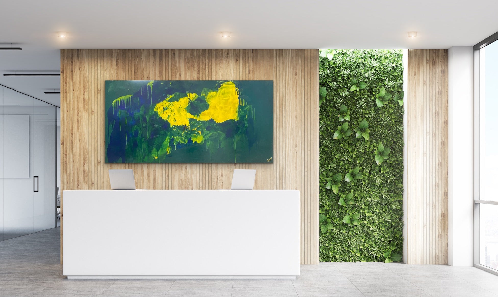 Lemon splash (91 cm x 182 cm)Textured Abstract Painting by Joanne Daniel