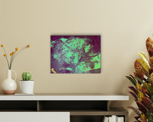 Misty Neon Galaxy No.3 (40 cm x 31 cm) Purple Aqua Abstract Painting by Joanne Daniel