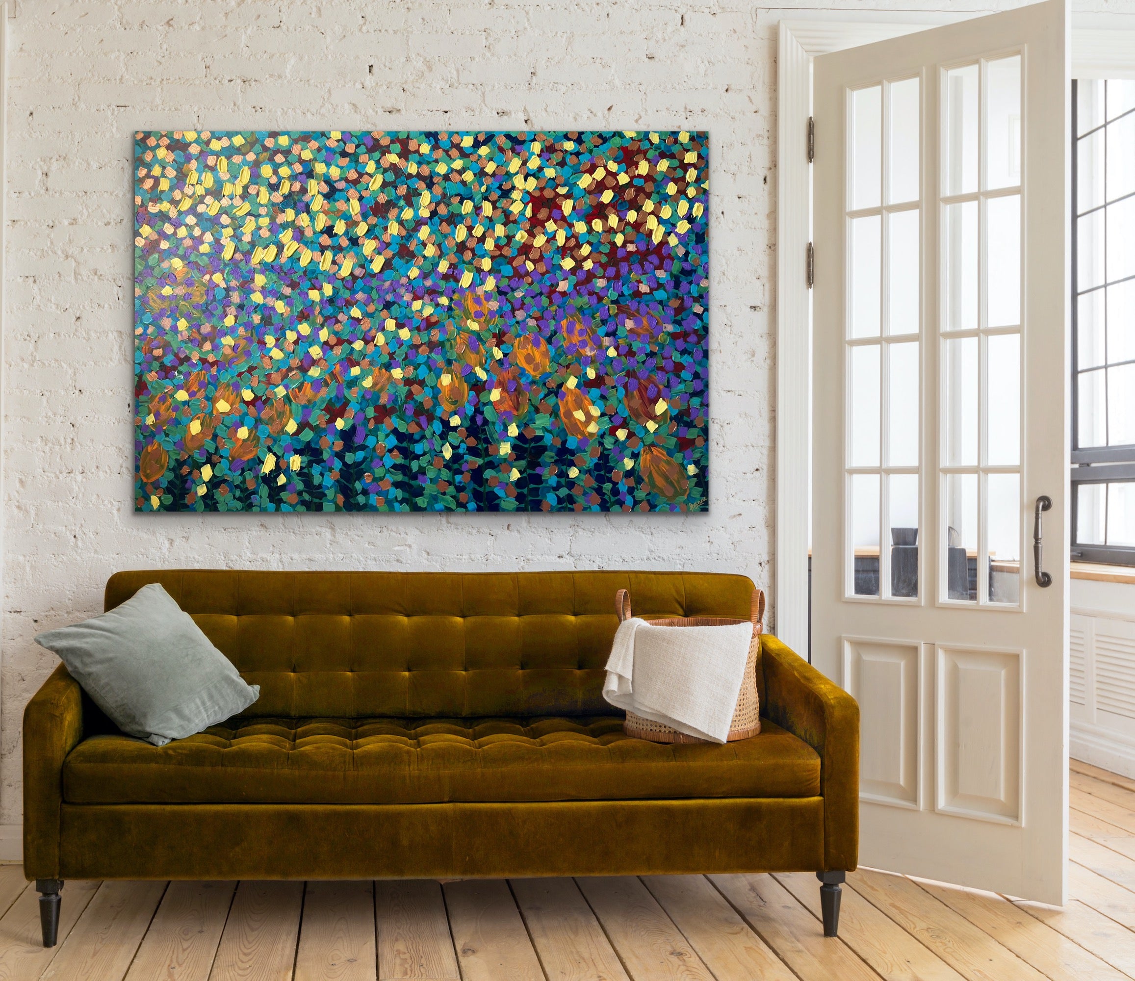 Spring Garden 121.8 cm x 182.8 cm Blue Textured Abstract Painting by Joanne Daniel