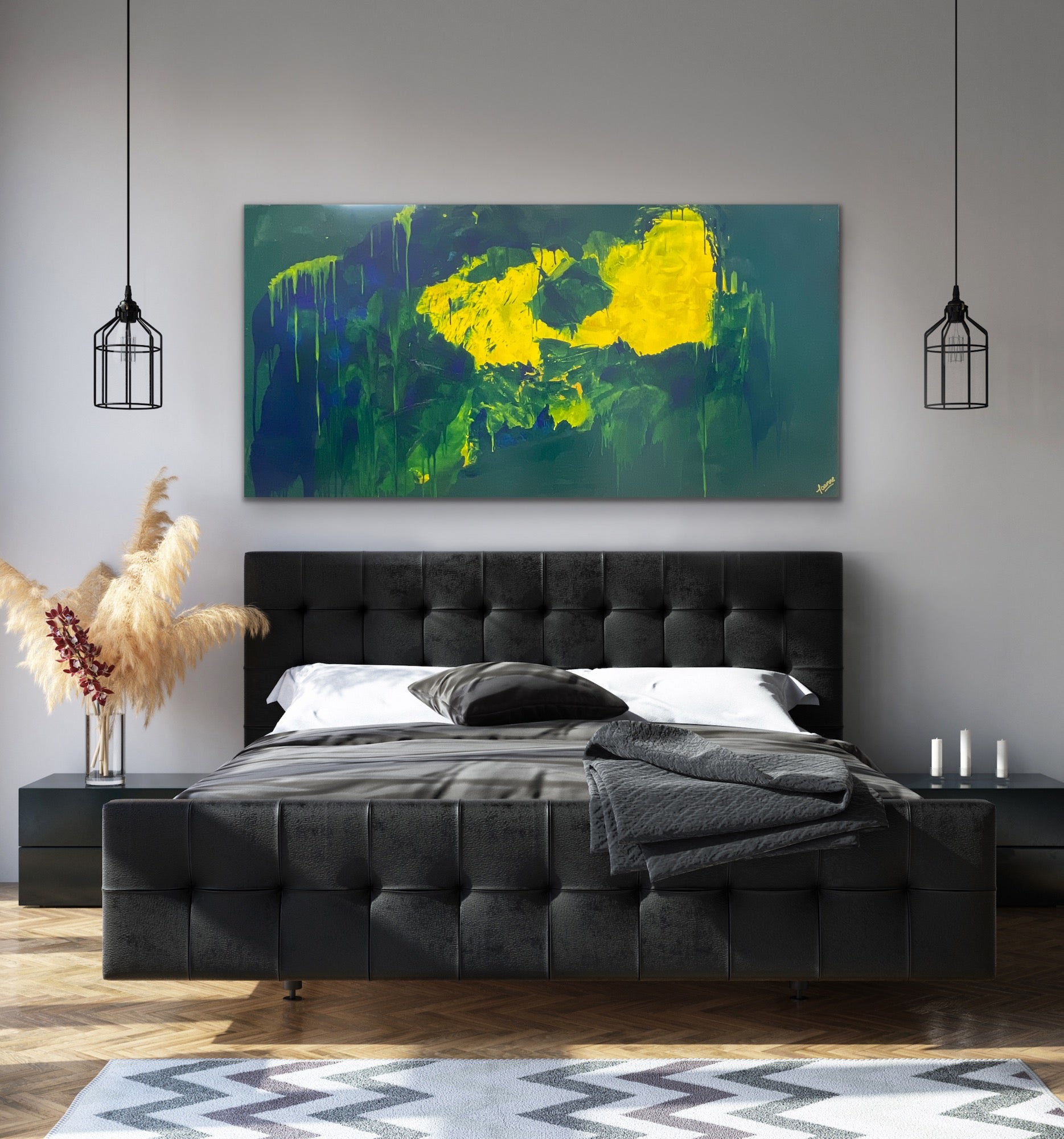 Lemon splash (91 cm x 182 cm)Textured Abstract Painting by Joanne Daniel