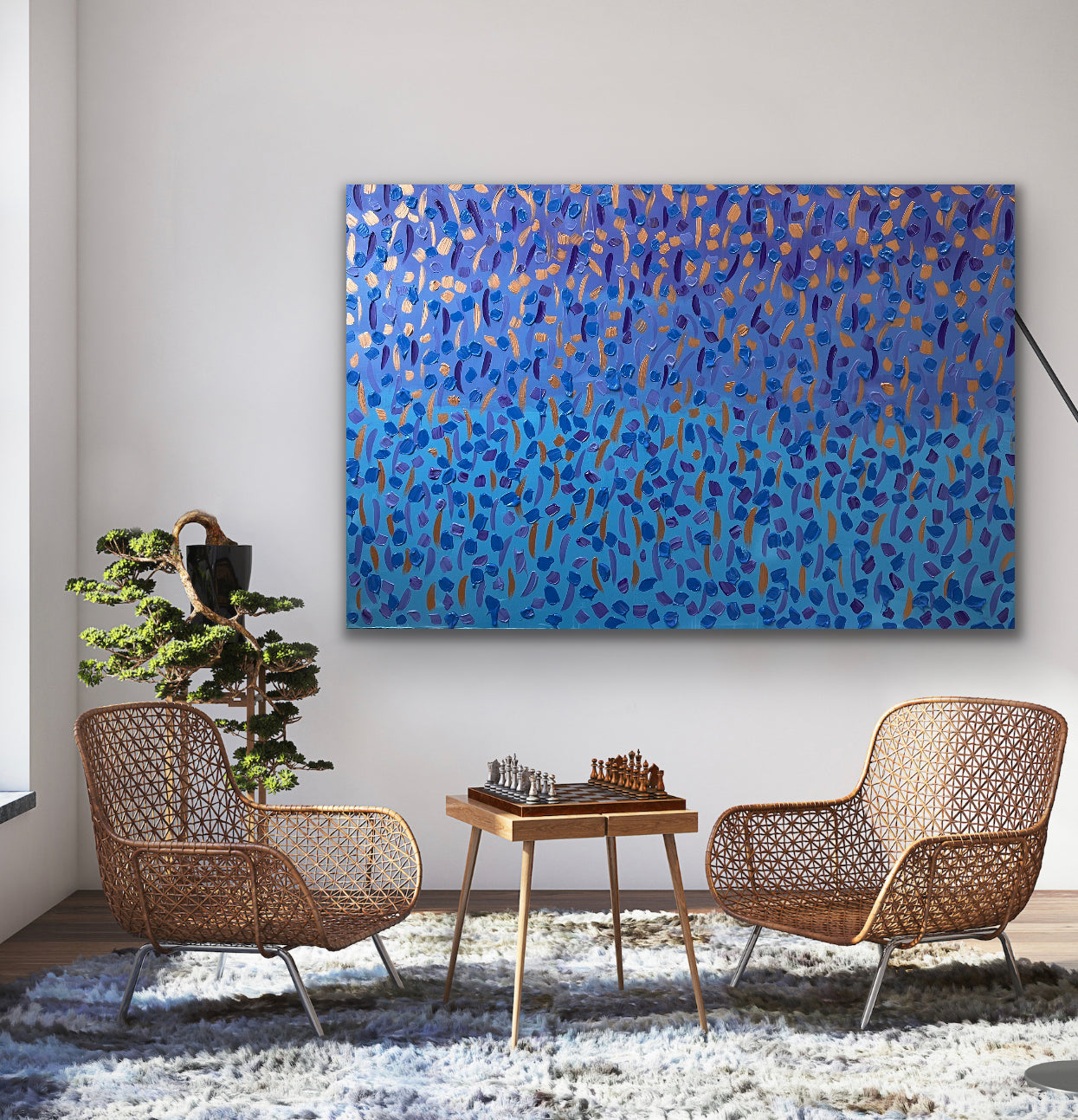 Fall 121.8 cm x 182.8 cm Baby Blue Textured Abstract Painting by Joanne Daniel