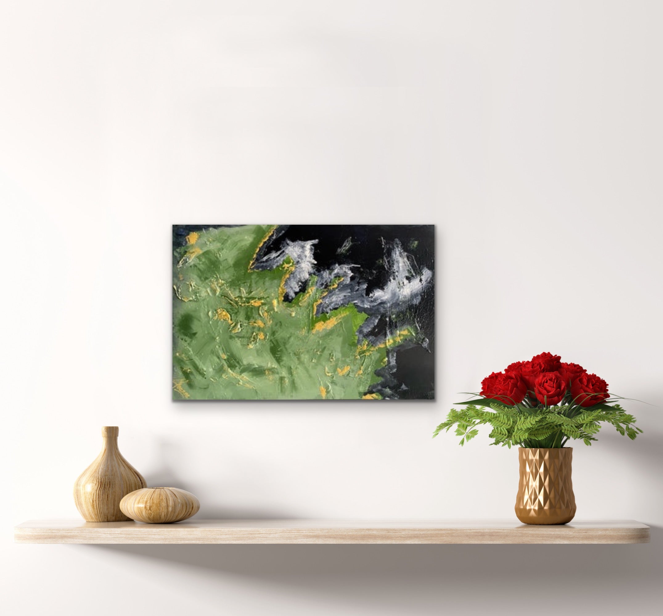 Alpine Mountains 93 cm x 61 cm Black Green Textured Abstract Painting Abstract by Australian Artist Joanne Daniel