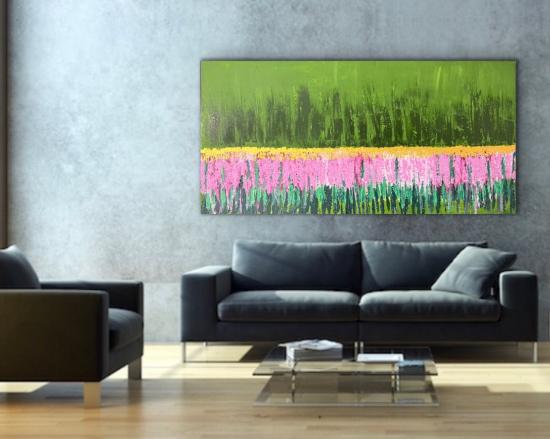 Flower field (91 cm x 182 cm)Textured Abstract Painting by Joanne Daniel