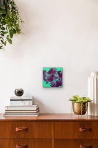 Misty Neon Galaxy No.1 (30 cm x 30 cm) Purple Aqua Abstract Painting by Joanne Daniel