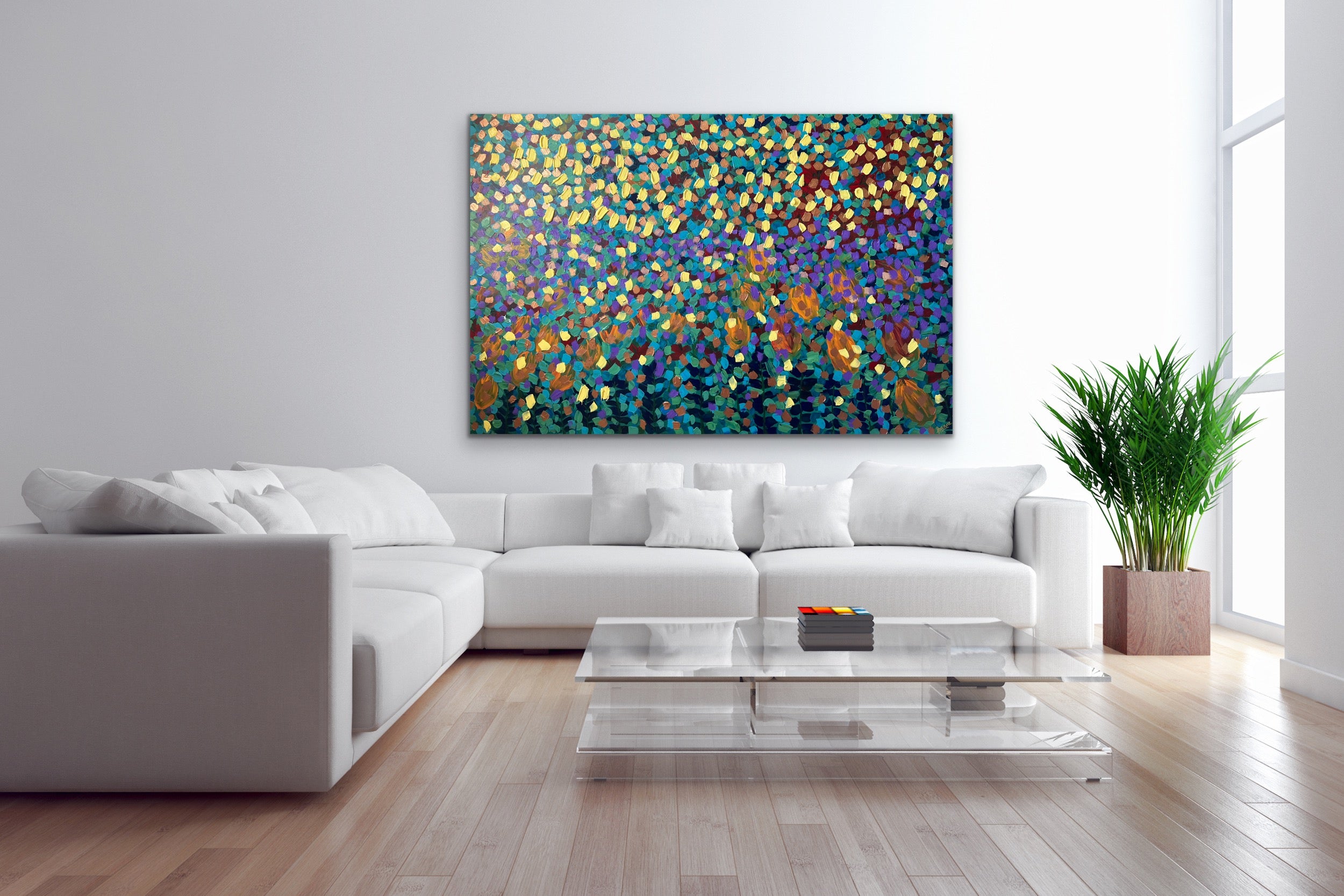 Spring Garden 121.8 cm x 182.8 cm Blue Textured Abstract Painting by Joanne Daniel