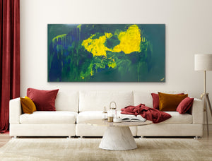 Lemon splash (91 cm x 182 cm)Textured Abstract Painting by Joanne Daniel