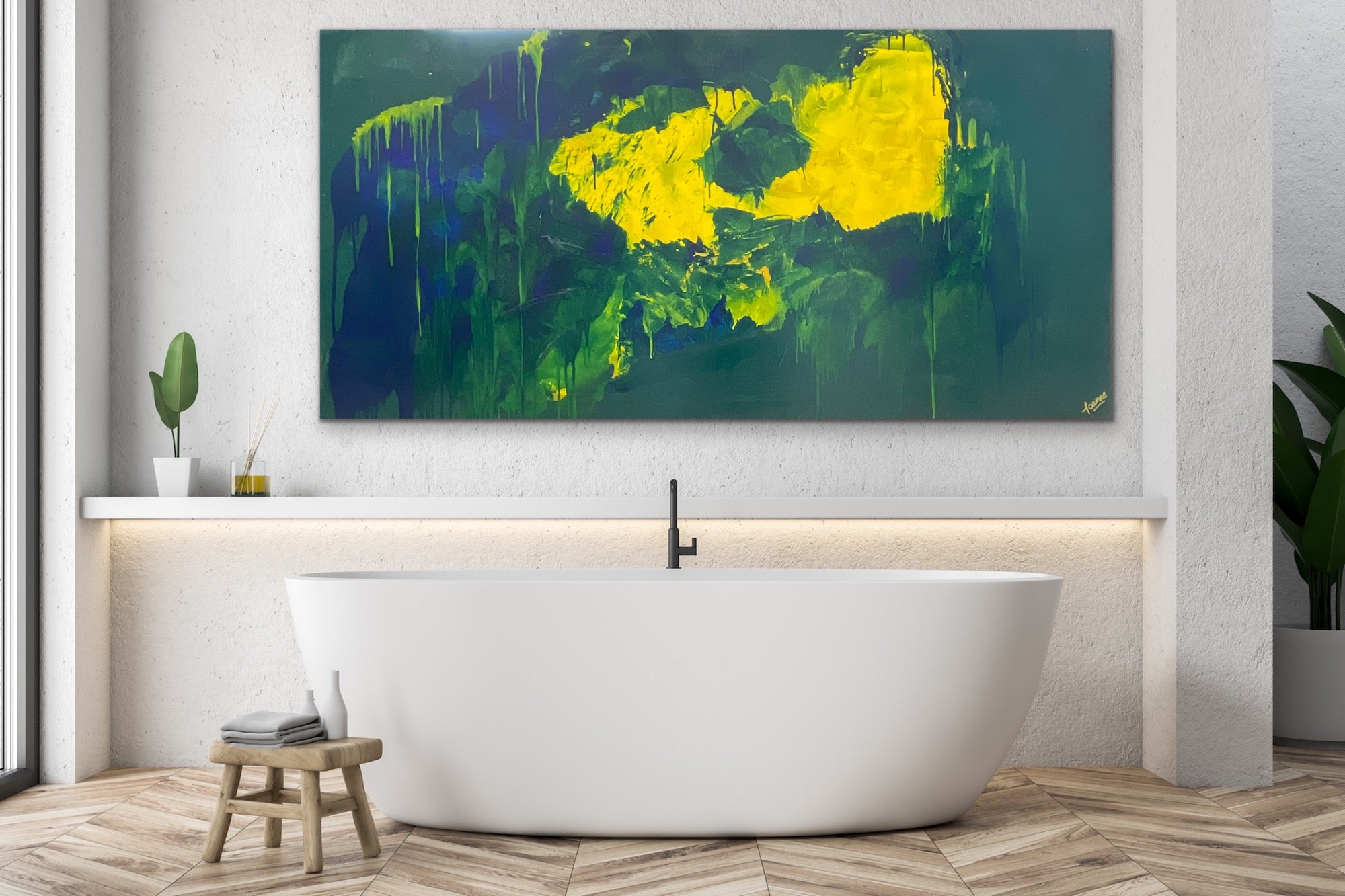 Lemon splash (91 cm x 182 cm)Textured Abstract Painting by Joanne Daniel