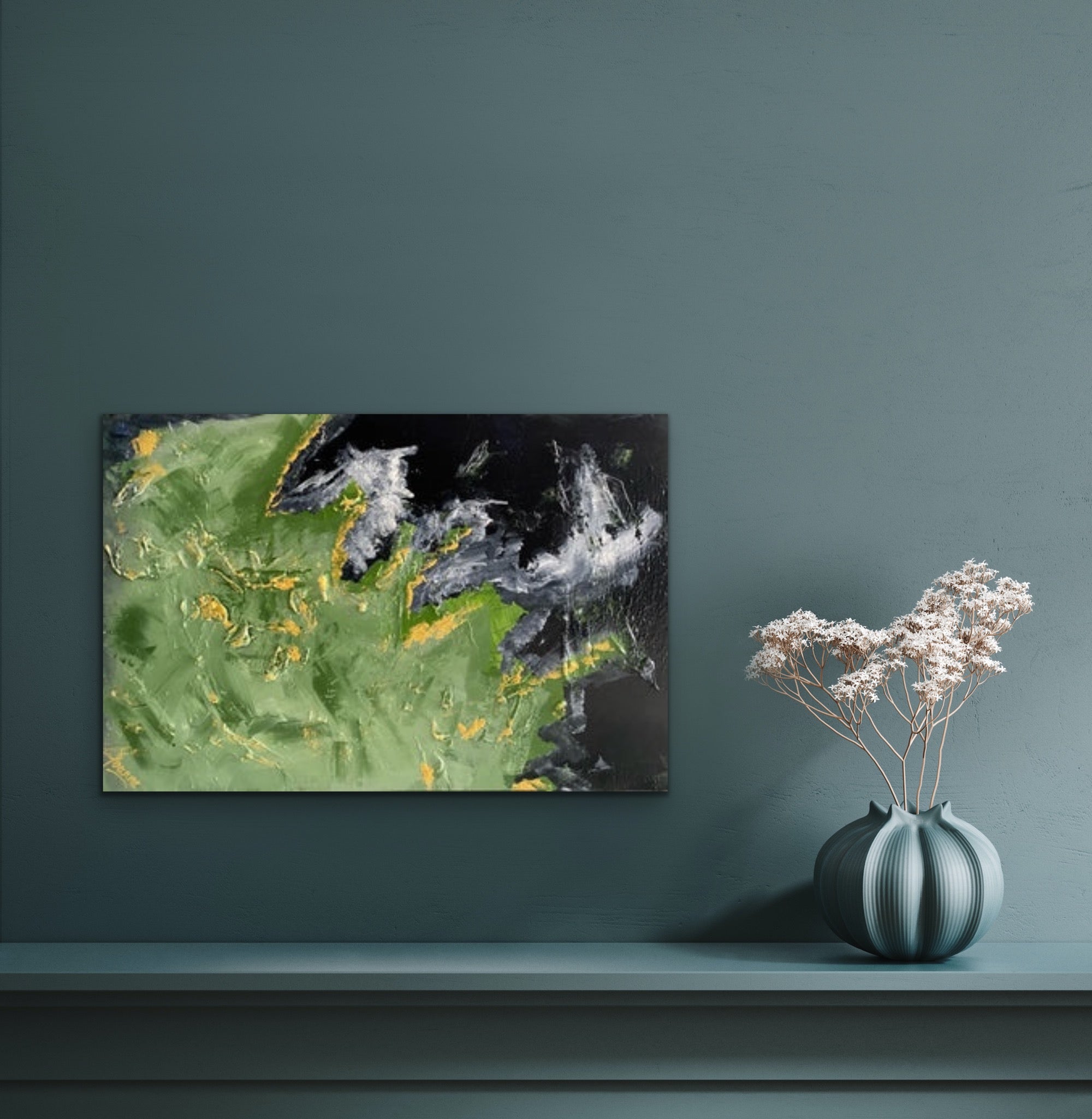 Alpine Mountains 93 cm x 61 cm Black Green Textured Abstract Painting Abstract by Australian Artist Joanne Daniel