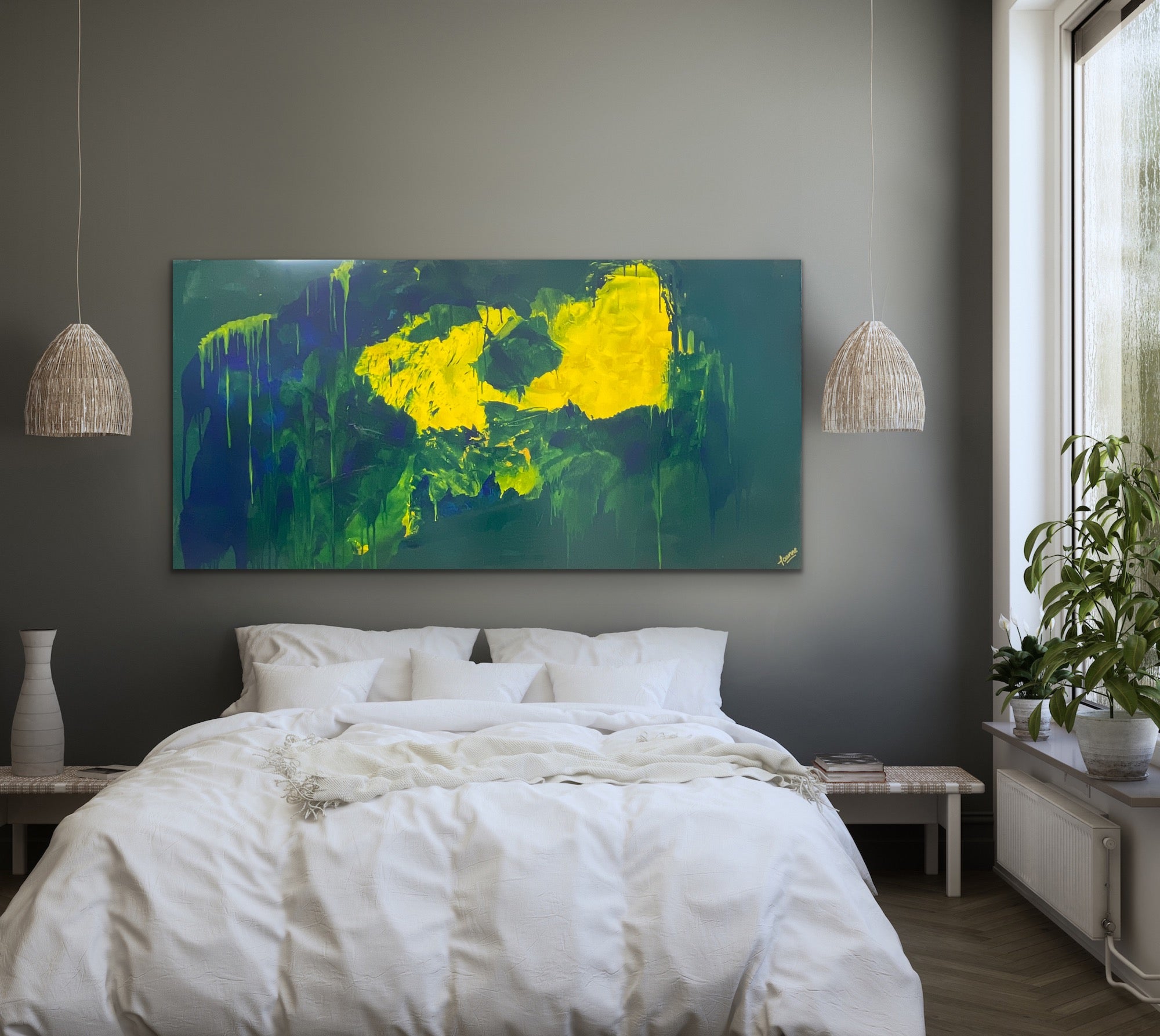 Lemon splash (91 cm x 182 cm)Textured Abstract Painting by Joanne Daniel