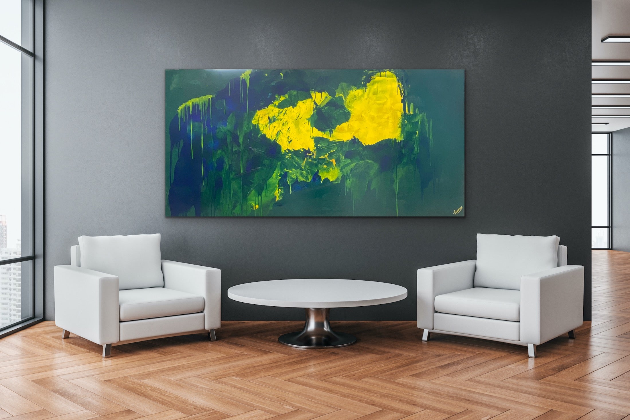 Lemon splash (91 cm x 182 cm)Textured Abstract Painting by Joanne Daniel