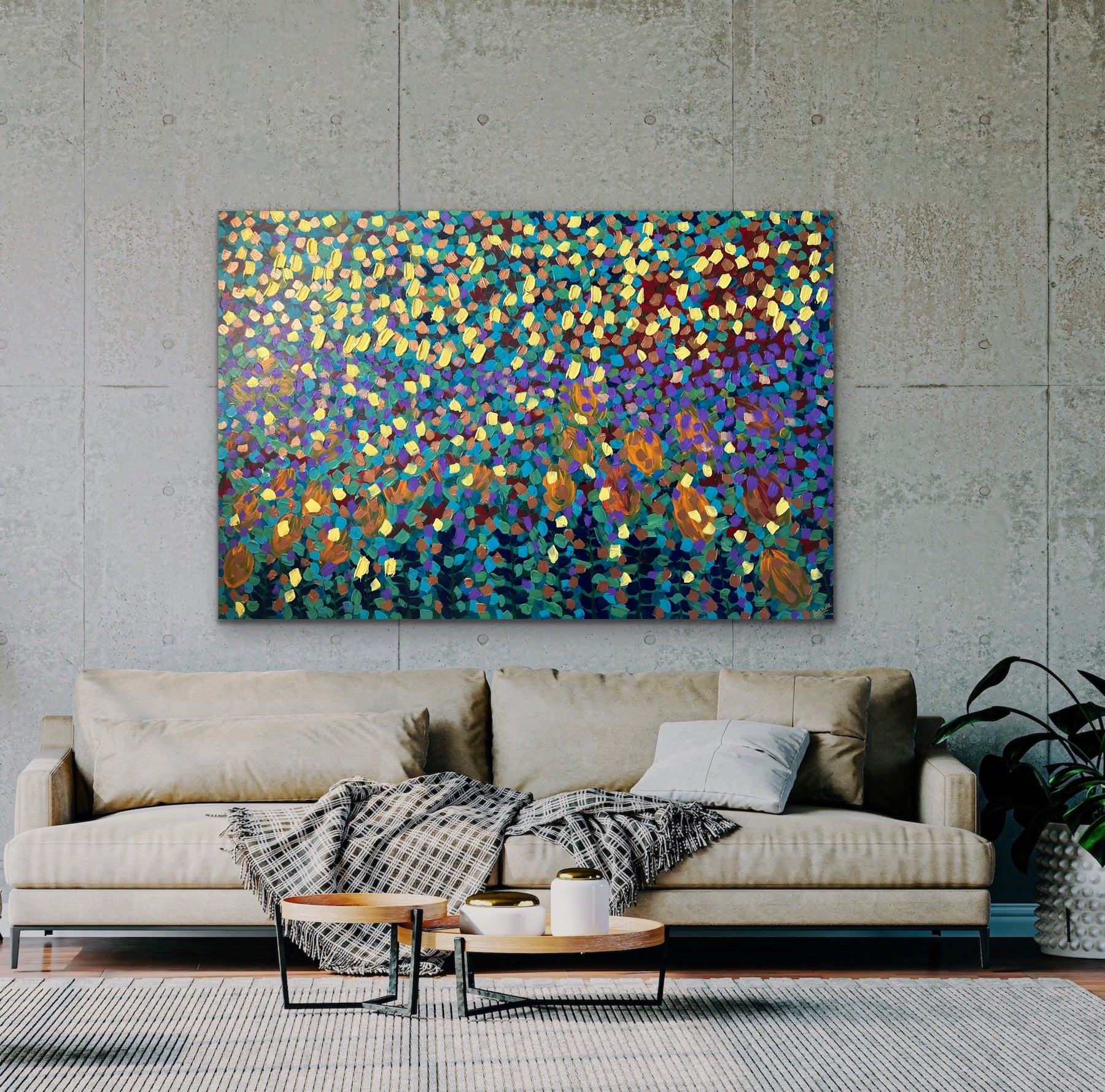 Spring Garden 121.8 cm x 182.8 cm Blue Textured Abstract Painting by Joanne Daniel