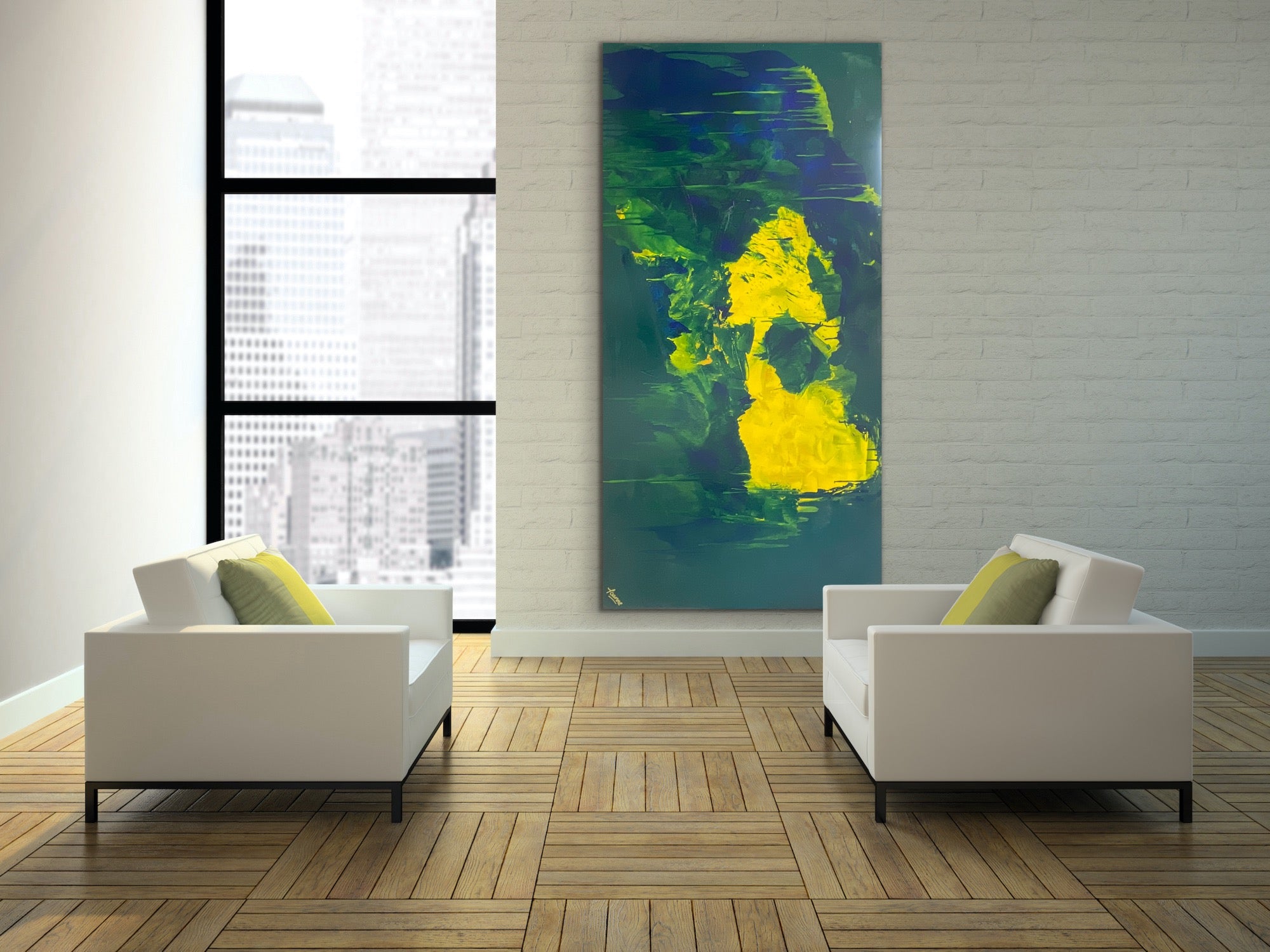 Lemon splash (91 cm x 182 cm)Textured Abstract Painting by Joanne Daniel