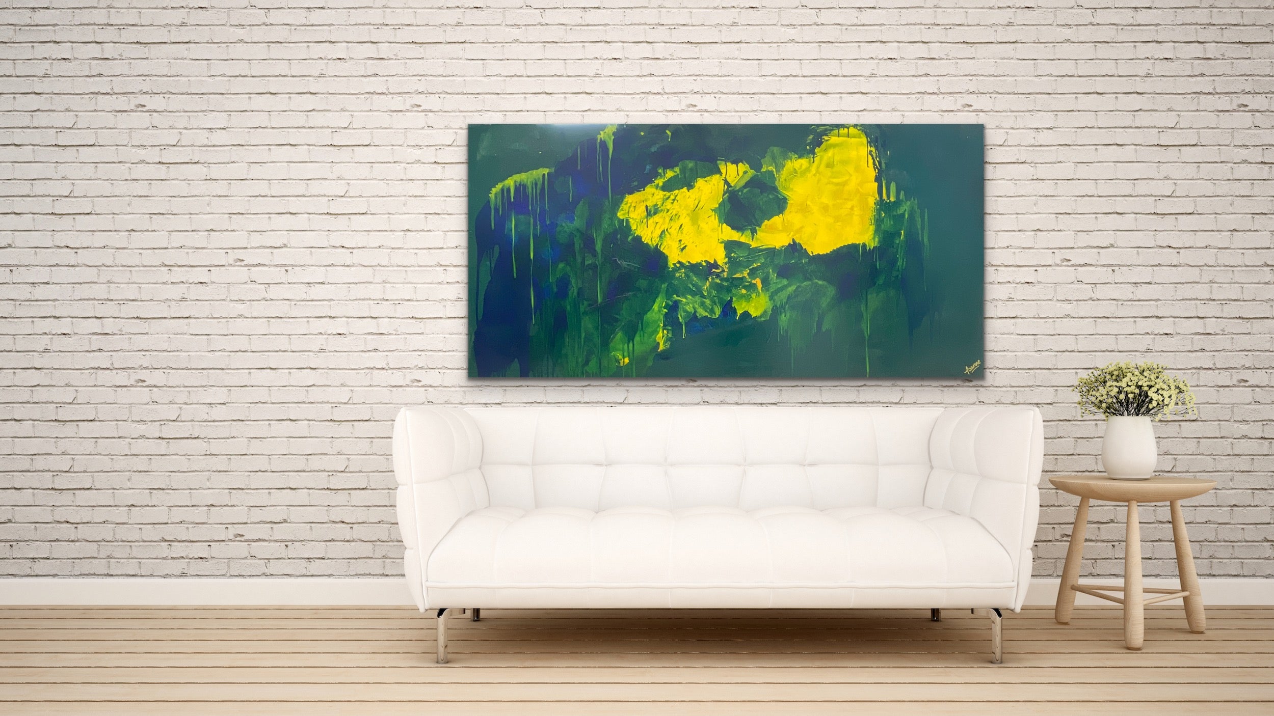 Lemon splash (91 cm x 182 cm)Textured Abstract Painting by Joanne Daniel