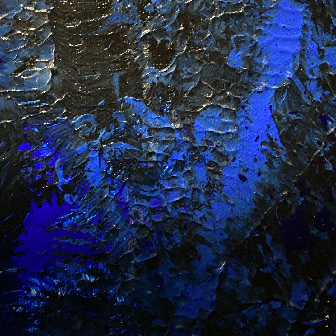 Midnight Sky 91 cm x 183 cm Blue Black Textured Abstract Painting by Joanne Daniel