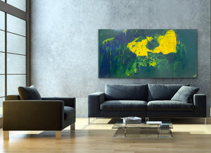 Lemon splash (91 cm x 182 cm)Textured Abstract Painting by Joanne Daniel