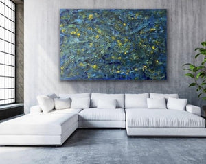 Prussian Blue Splash 121.8cm x 182.8cm Blue Textured Abstract Painting