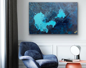 Emerald Blue Sea 93 cm x 61 cm Blue Textured Abstract Painting