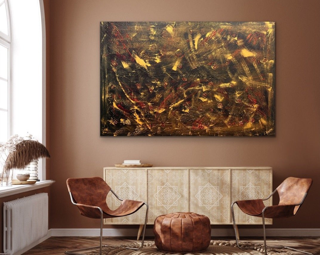 Gold Mine 121.8 cm x 182.8 cm Gold Red Brown Textured Abstract Painting