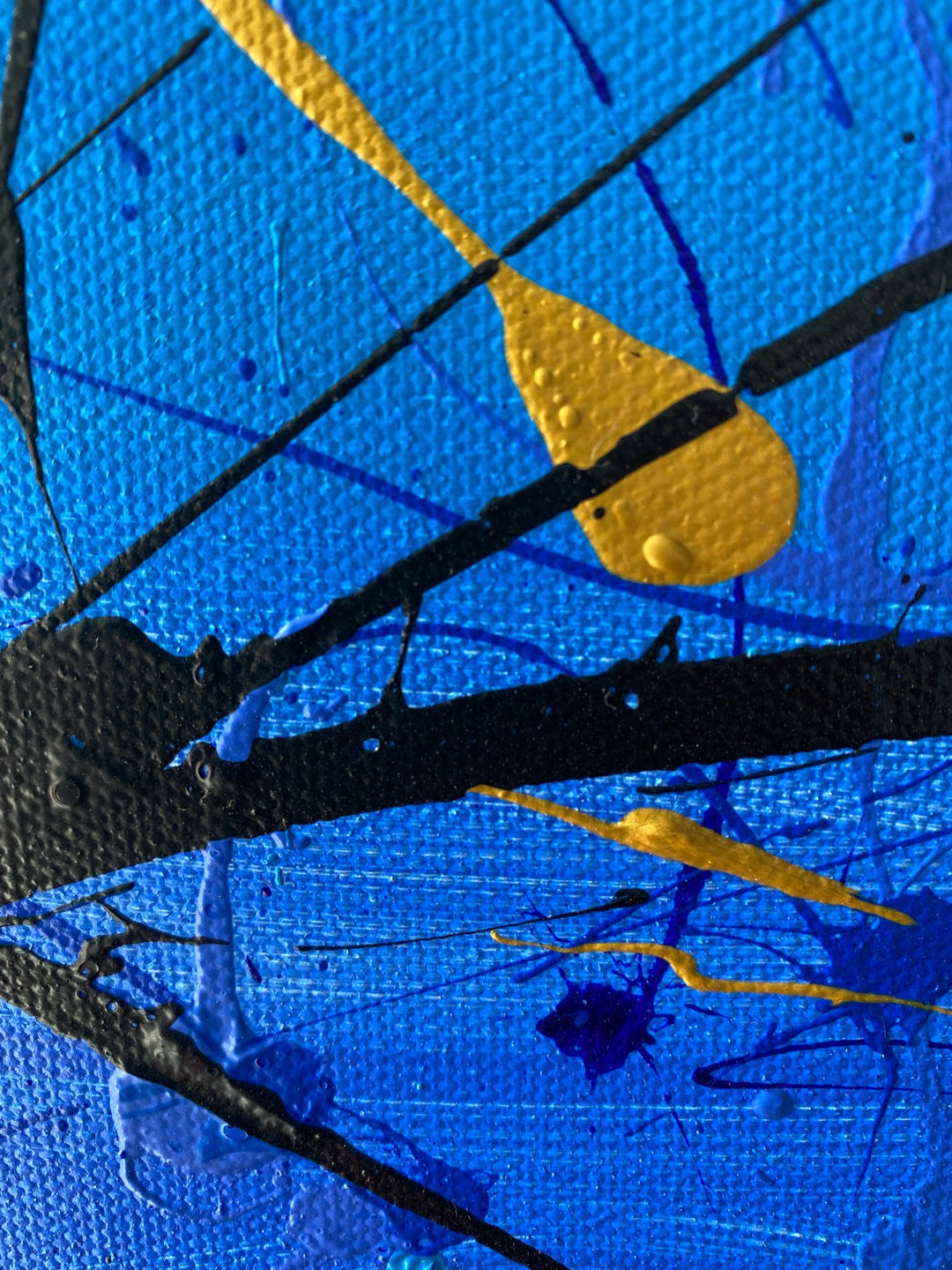 Vibrant Coral Sea 61cm x 122 cm blue Gold Black Textured Abstract Painting