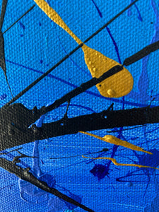Vibrant Coral Sea 61cm x 122 cm blue Gold Black Textured Abstract Painting