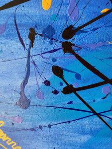 Vibrant Coral Sea 61cm x 122 cm blue Gold Black Textured Abstract Painting