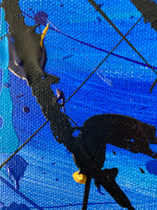Vibrant Coral Sea 61cm x 122 cm blue Gold Black Textured Abstract Painting