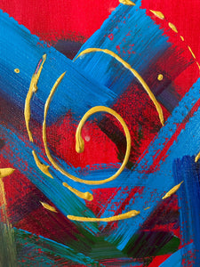 Blooming Lantana 61cm x 122cm Red Blue Gold Textured Abstract Painting