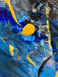 Universe 61cm x 122cm Yellow Blue Textured Abstract Painting