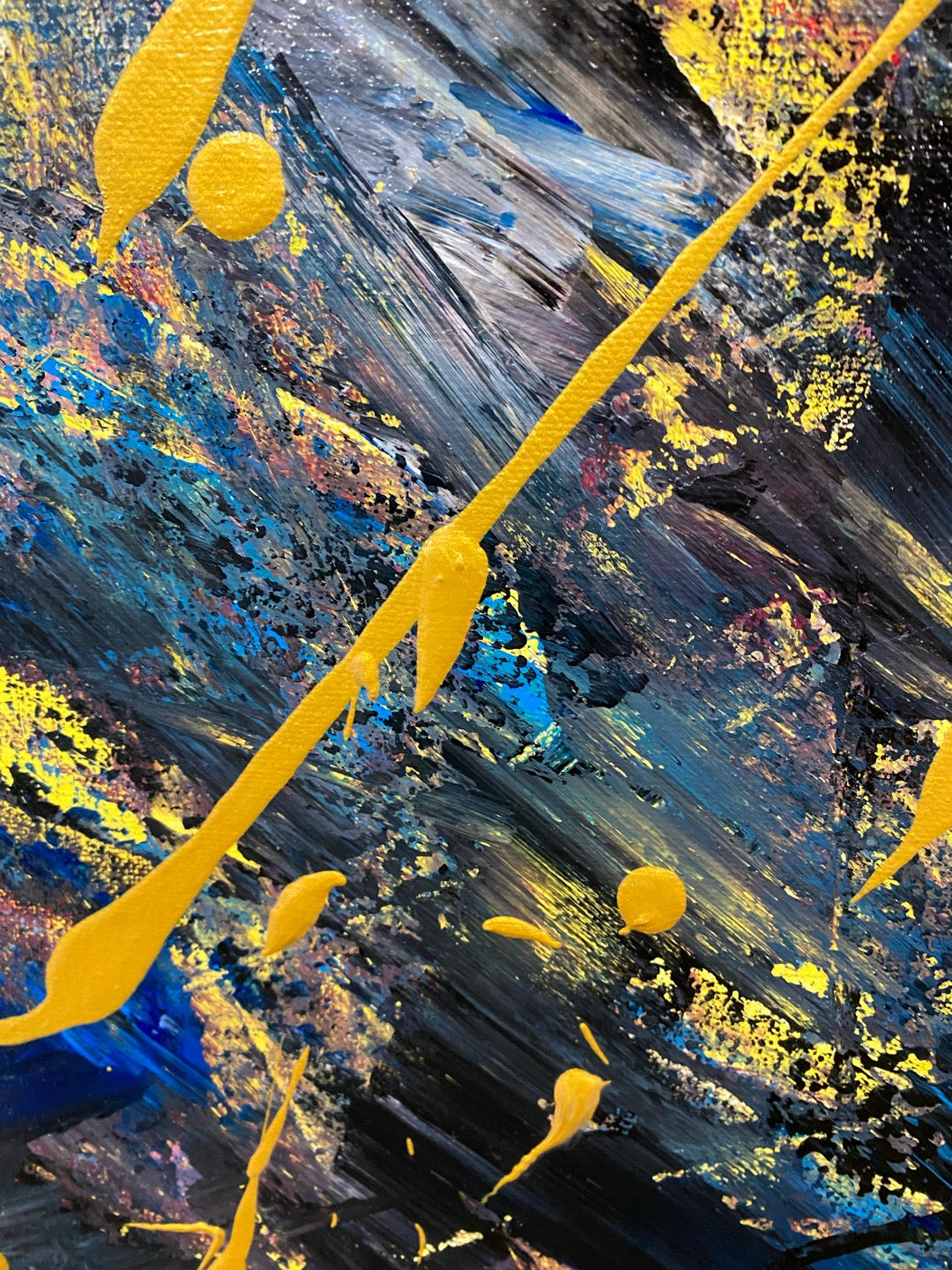 Universe 61cm x 122cm Yellow Blue Textured Abstract Painting