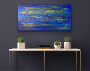 Oceanic 61cm X 122cm Blue Textured Abstract Painting