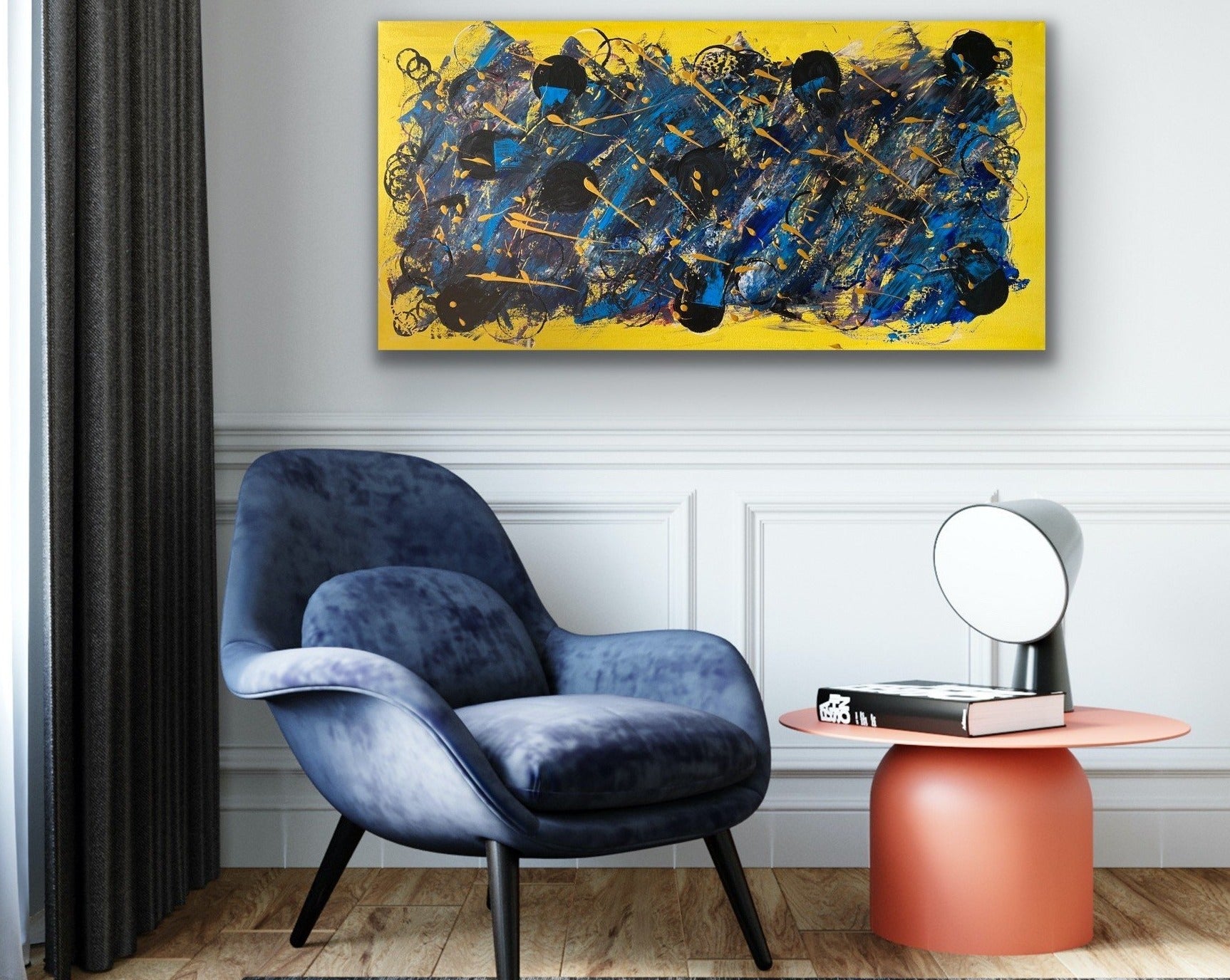 Universe 61cm x 122cm Yellow Blue Textured Abstract Painting