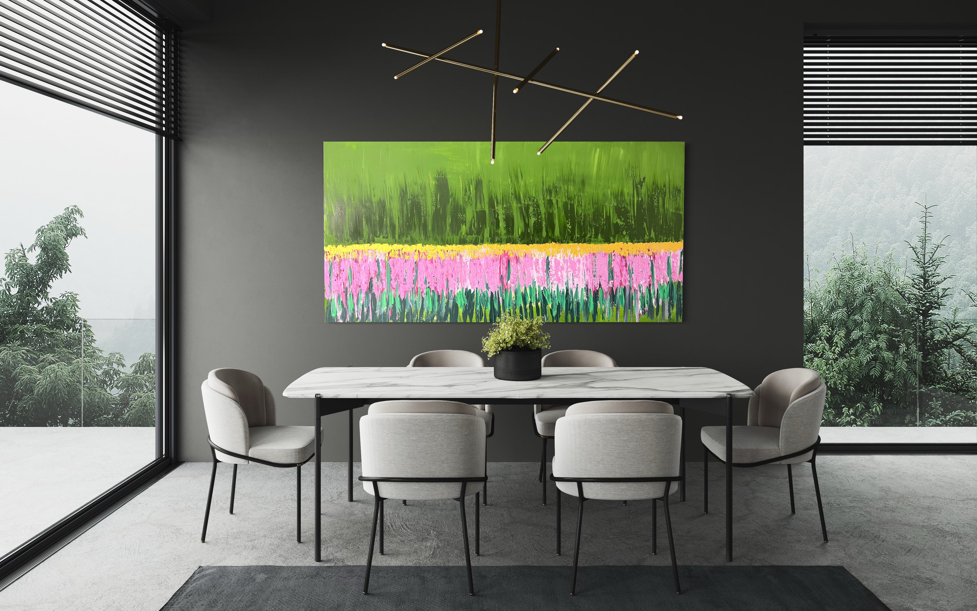 Flower field (91 cm x 182 cm)Textured Abstract Painting by Joanne Daniel