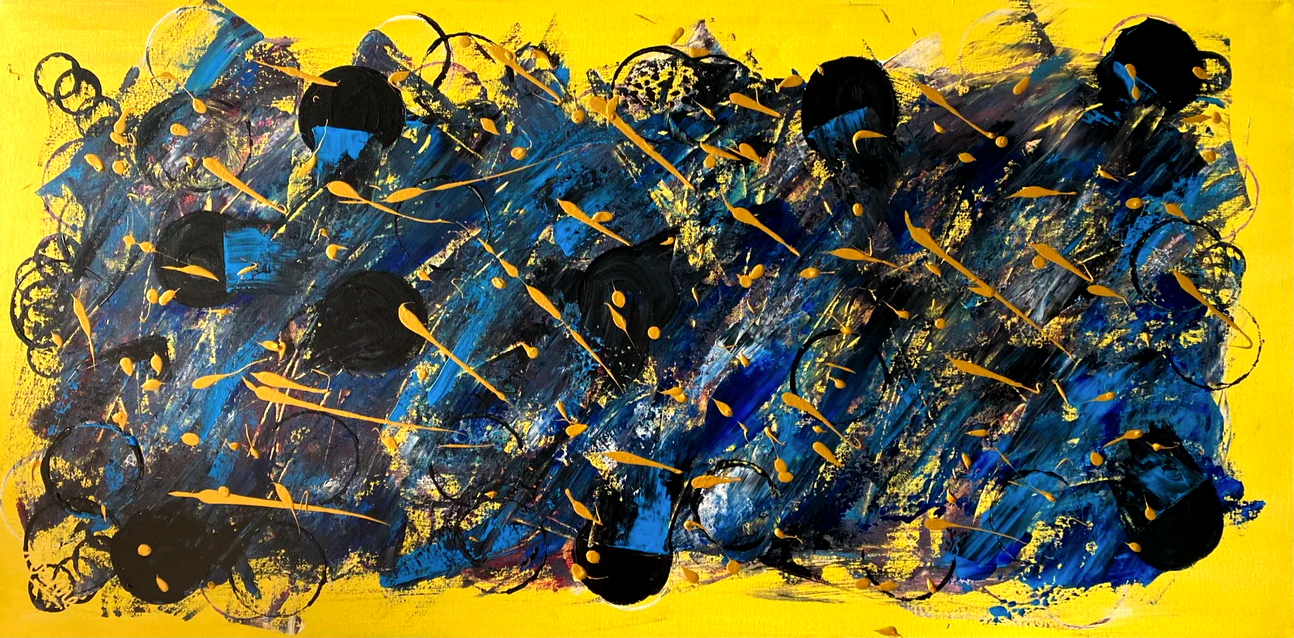 Universe 61cm x 122cm Yellow Blue Textured Abstract Painting