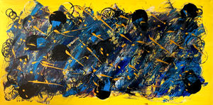 Universe 61cm x 122cm Yellow Blue Textured Abstract Painting