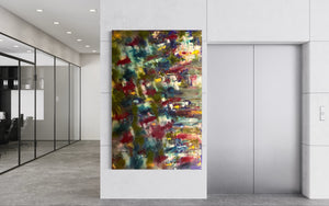 Green Dioxazine blemish 121.8 cm x 182.8 cm Blue Red Silver Textured Abstract Painting