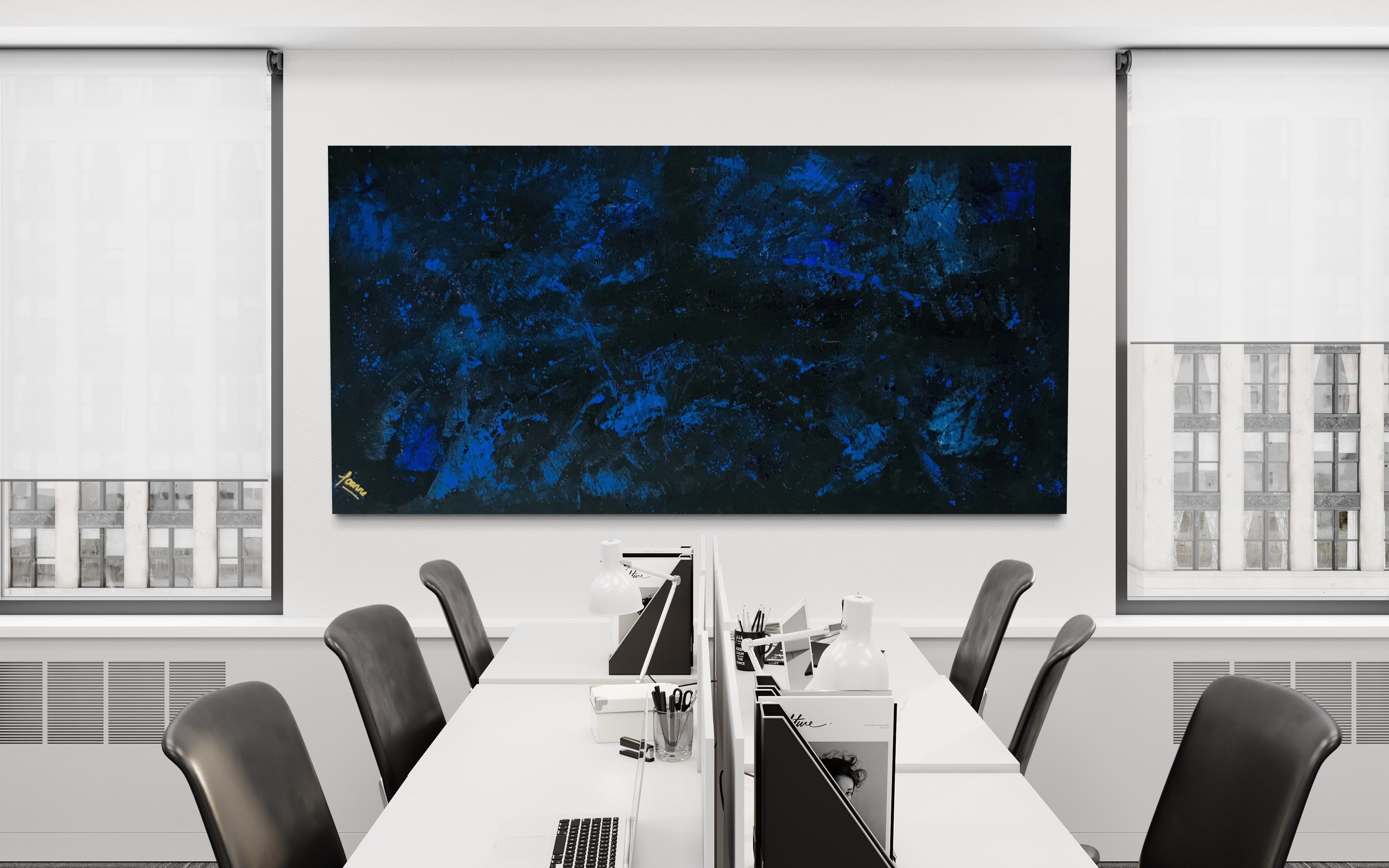 Midnight Sky 91 cm x 183 cm Blue Black Textured Abstract Painting by Joanne Daniel