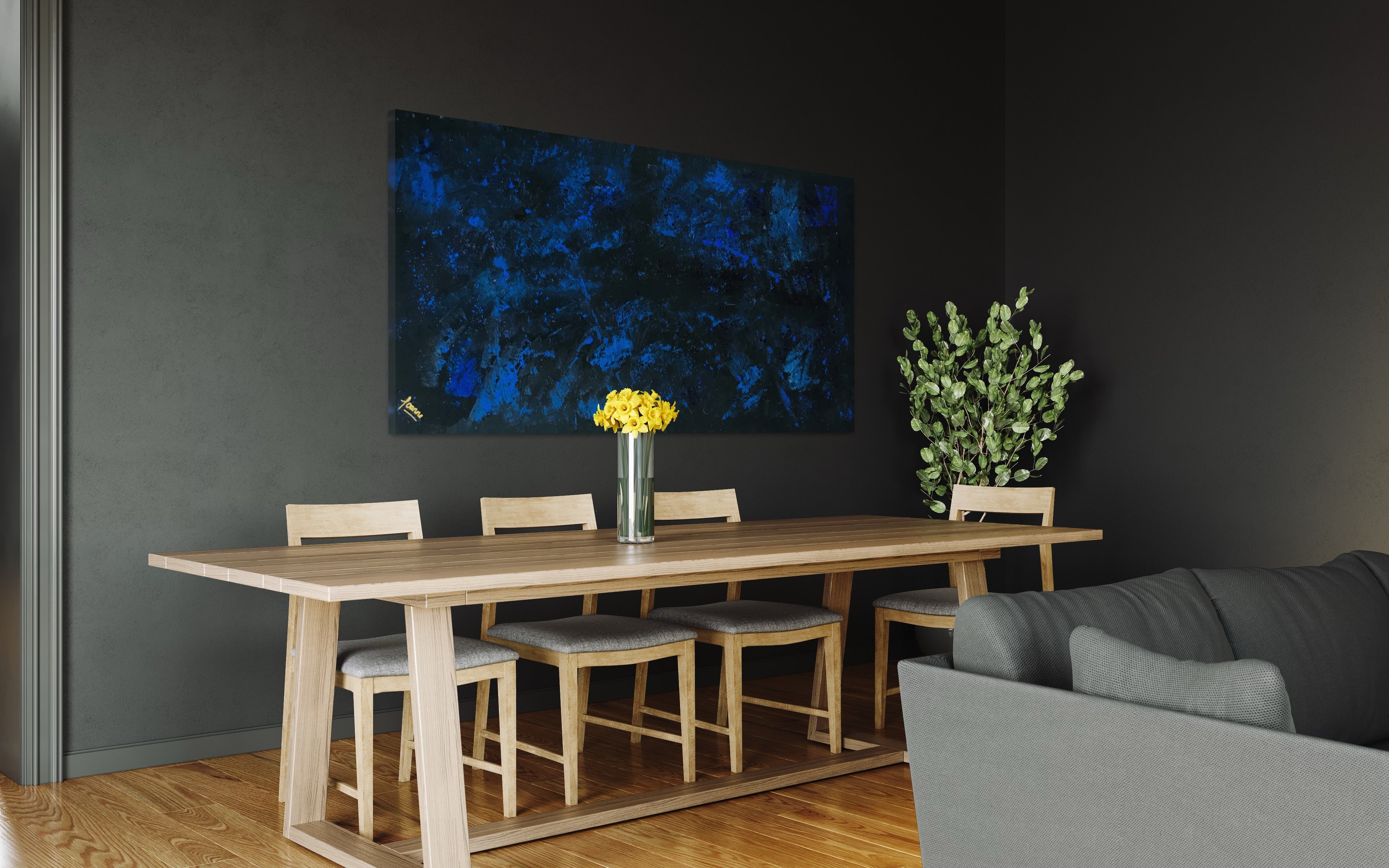 Midnight Sky 91 cm x 183 cm Blue Black Textured Abstract Painting by Joanne Daniel