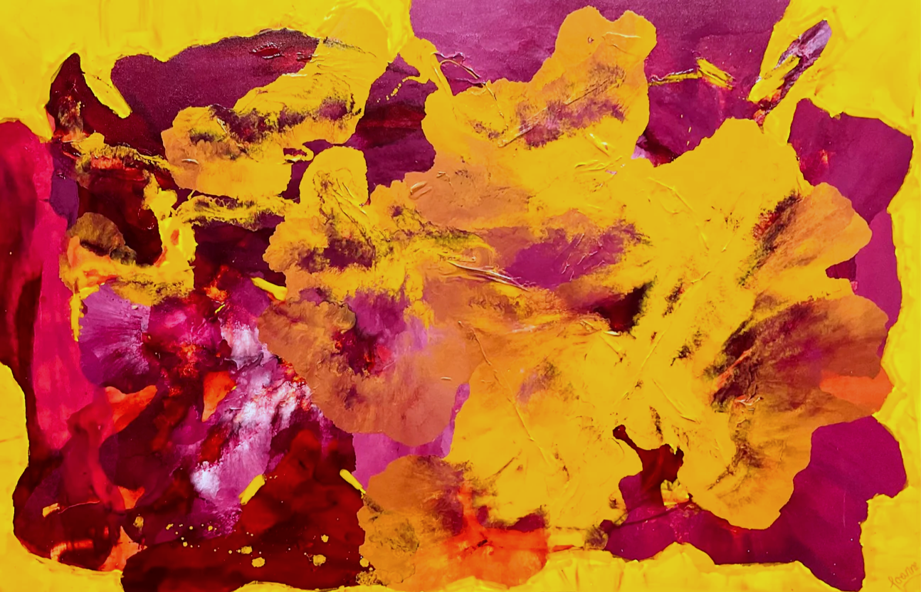Deep Yellow Dianthus 121.8 cm x 182.8 cm Yellow Pink Textured Abstract Painting