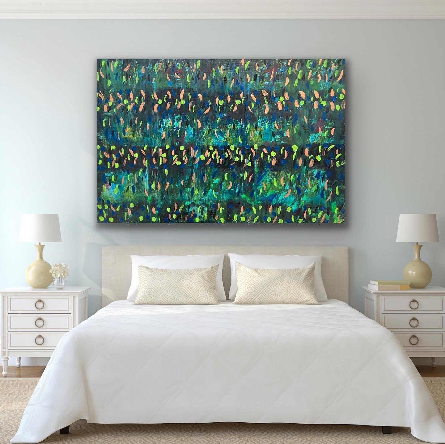 Blooming Green 121.8 cm x 182.8 cm Green Textured Abstract Painting by Joanne Daniel