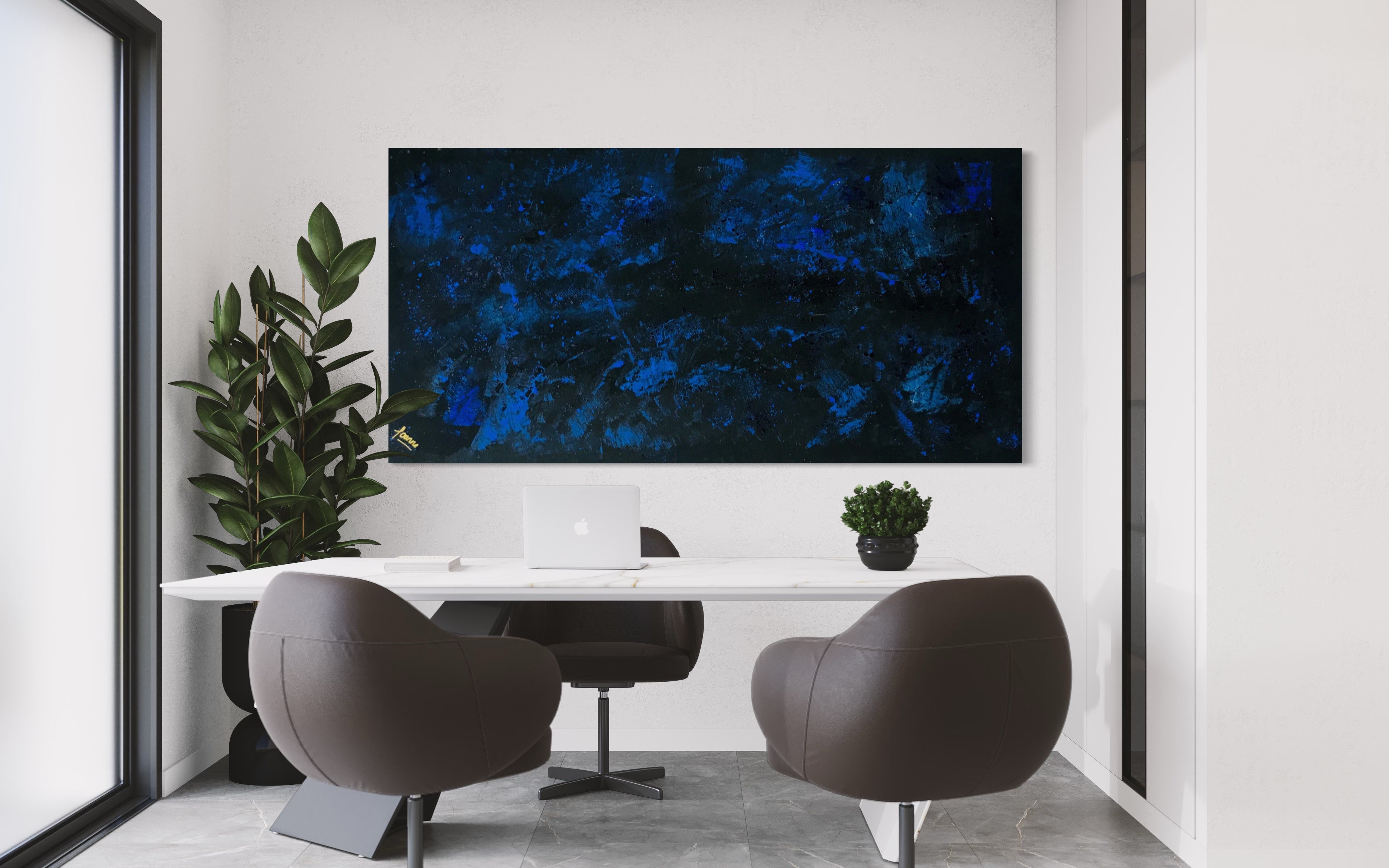 Midnight Sky 91 cm x 183 cm Blue Black Textured Abstract Painting by Joanne Daniel