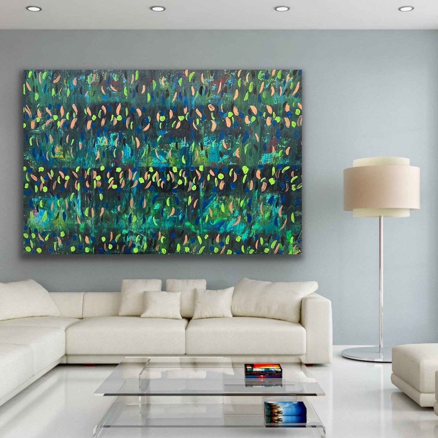 Blooming Green 121.8 cm x 182.8 cm Green Textured Abstract Painting by Joanne Daniel