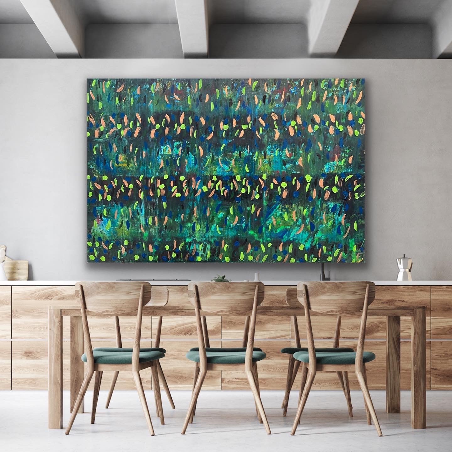 Blooming Green 121.8 cm x 182.8 cm Green Textured Abstract Painting by Joanne Daniel