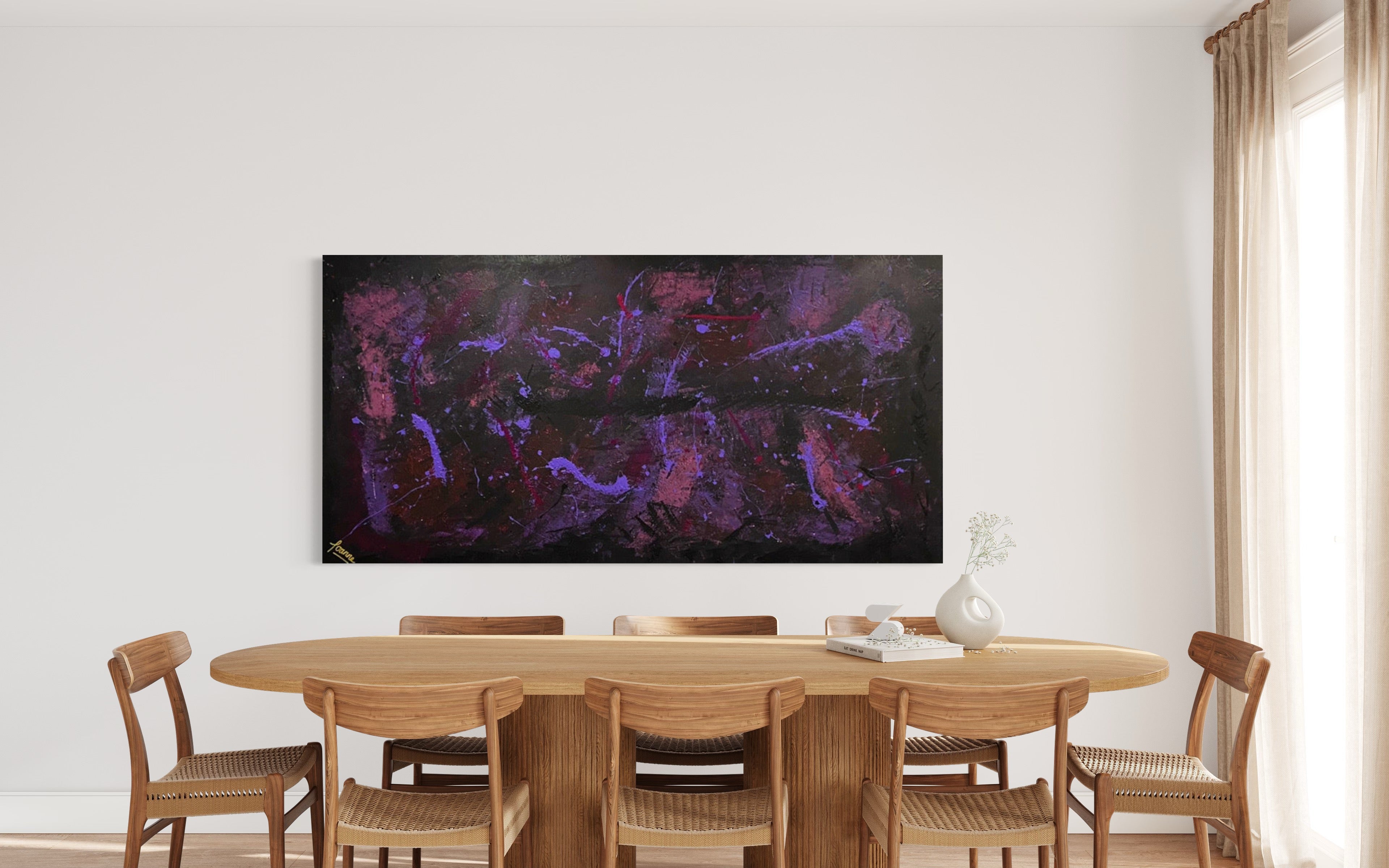 Violet Lights 91 cm x 182 cm Purple Textured Abstract Painting by Joanne Daniel