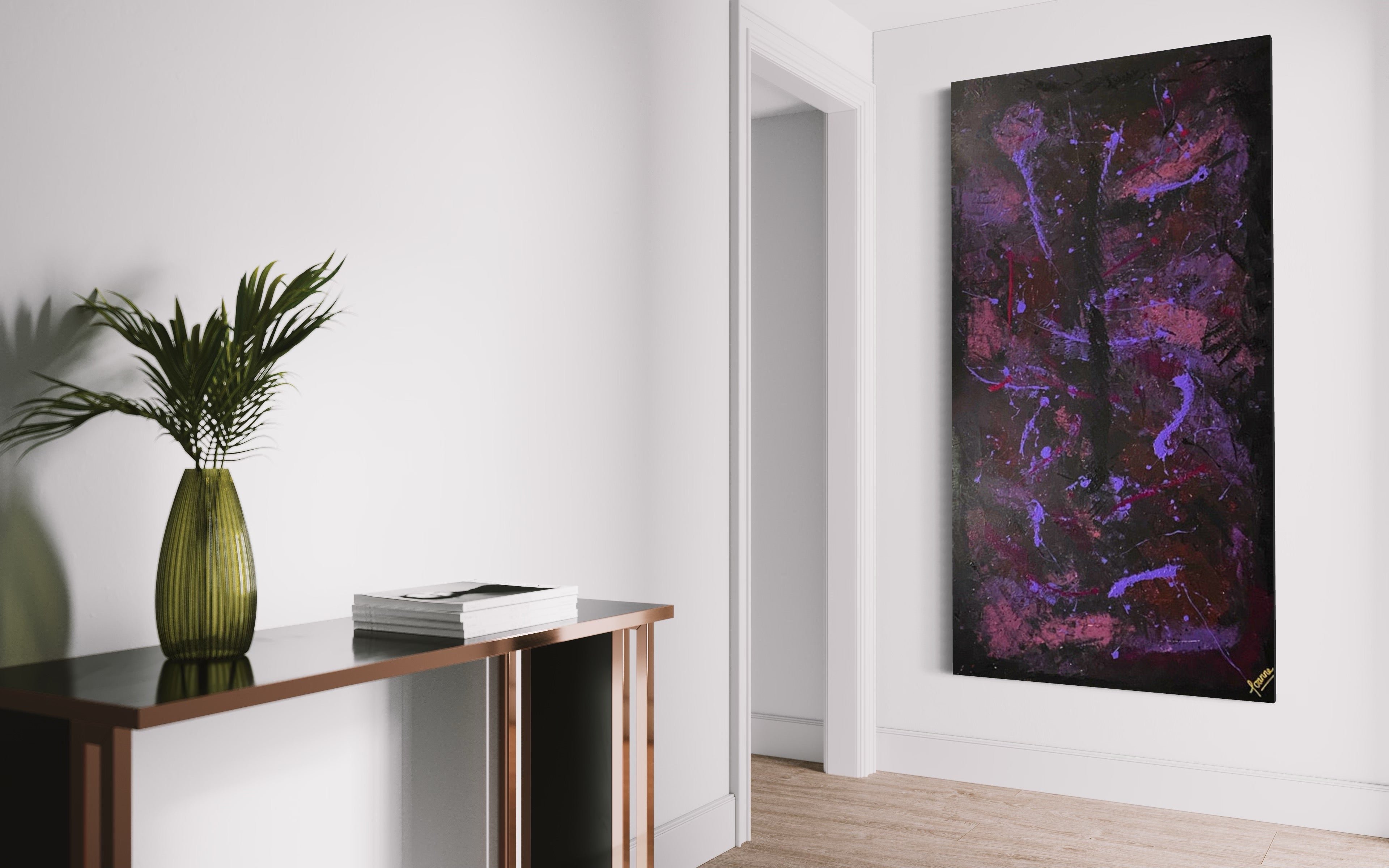 Violet Lights 91 cm x 182 cm Purple Textured Abstract Painting by Joanne Daniel