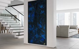 Midnight Sky 91 cm x 183 cm Blue Black Textured Abstract Painting by Joanne Daniel
