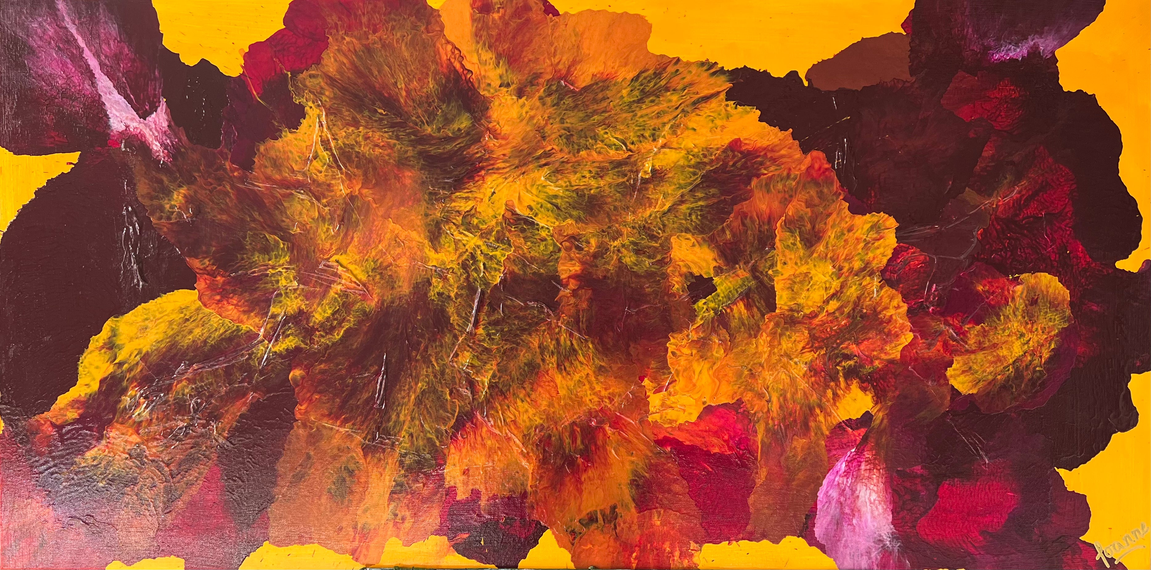 Yellow Dianthus Paradise 122 cm x 61 cm Yellow Pink Textured Abstract Painting